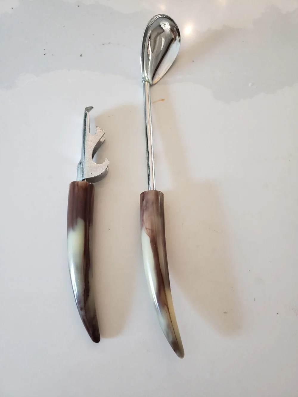 Vintage Bar Utensils, a Pair, Faux Tusk Handles